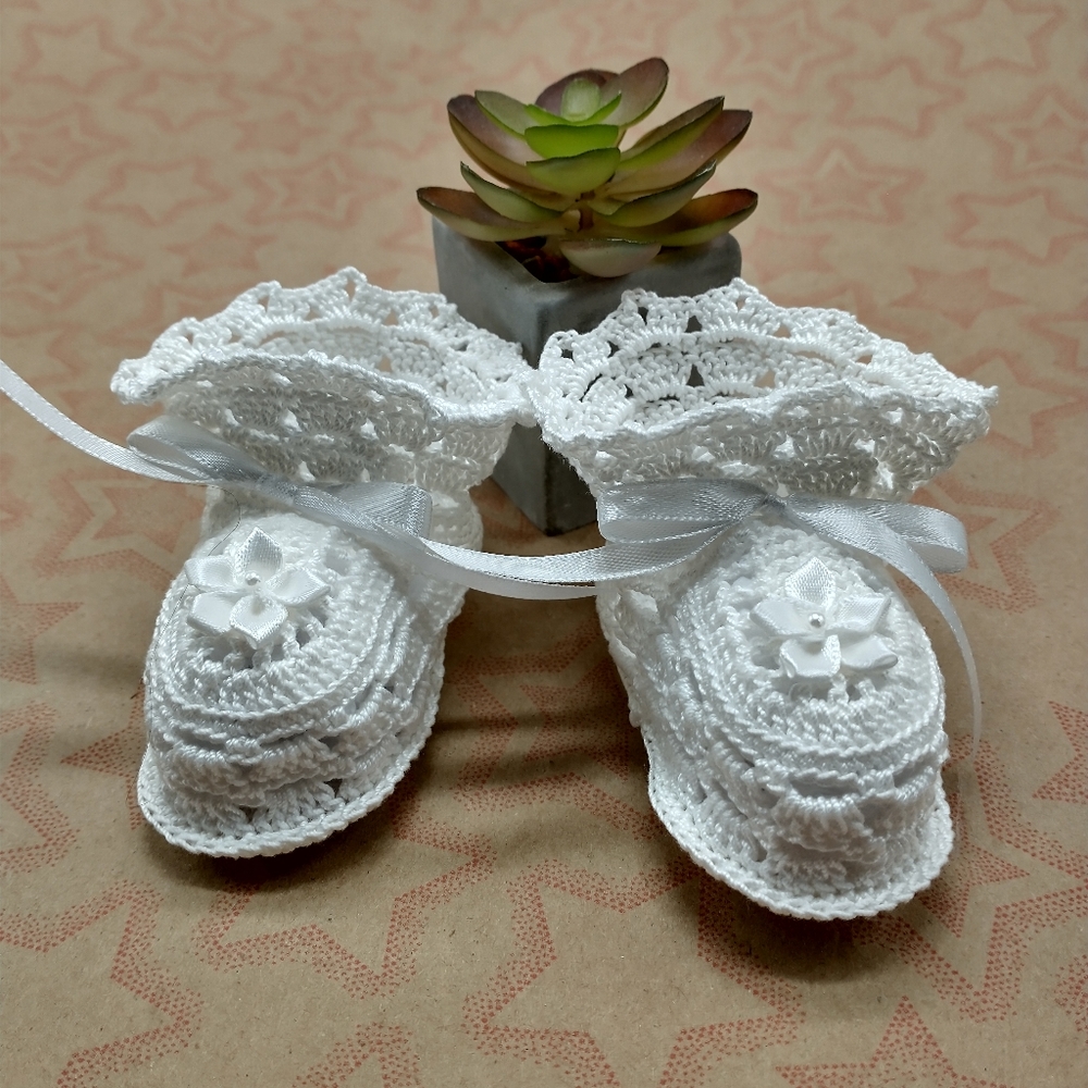 White Christening Baby Girl Booties